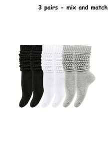 1/3/6双装女士宽松针织袜，女士堆堆袜，女士堆堆袜，女士堆堆袜，女士短袜，黑色、白色和灰色，压缩袜，舒适 - 彩色 - 查看 12