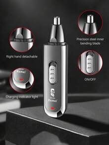 Kemei KM-313 男士鼻毛修剪器，三合一电动理容套装，USB充电式电动剃须刀，无痛去除耳毛、鼻毛、眉毛和面部毛发 - 彩色 - 查看 4