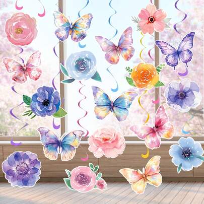 Butterfly Party Decorations, Spring Flowers, Hanging Butterflies, Rotating Ceiling Decor, Birthday Party, Wedding Tea Party, Spring Classroom Bulletin Board Office, Spring Theme Decor - Classic Design Makes Hanging Decorations Suitable For Spring Welcome Parties, Girls Birthday Parties, Bridal Showers, Tea Parties, Summer Parties, Garden Parties, Fairy Parties.