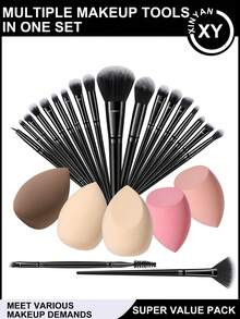 25PCS Makeup Tools Set Including:20PCS Makeup Brush Set+5PCS Makeup Sponges - Black - View 12