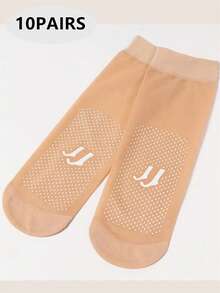 10 Pairs Women's Thin Breathable Summer Socks, Anti-Slip Anti-Snag Massage Bottom Boat Socks, Versatile & Fashionable For Daily Wear - Black - View 14