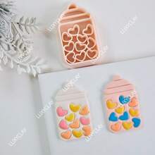 Heart In Bottle Shape Soft Polymer Clay Cutter Valentine's Day Earrings Jewelry Pendant Embossing Molds Craft - Beige - View 3