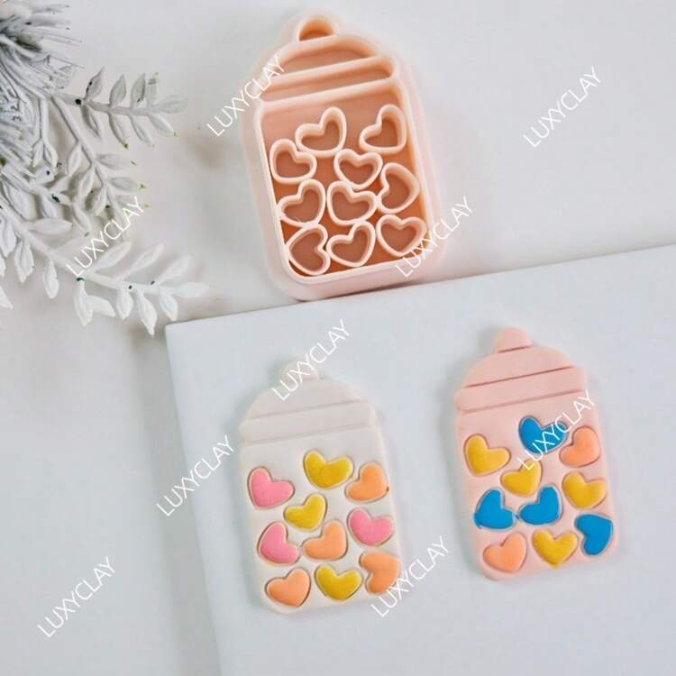 Heart In Bottle Shape Soft Polymer Clay Cutter Valentine's Day Earrings Jewelry Pendant Embossing Molds Craft - Beige - View 3