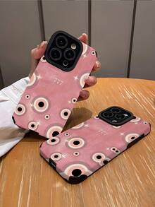 1个简约个性化粉色幸运数字7和邪眼图案竖款仿皮纹理经典防滑防摔软保护手机壳，适合作为礼物送给朋友和爱人，兼容 17/17 Air/17 Pro/17 Pro Max - 彩色 - 查看 2