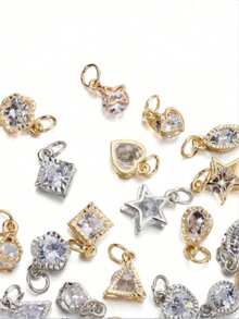 10个金属金银水钻吊坠 - DIY耳环和项链配件，爱情主题珠宝制作材料 - 金銀色吊墜 - 查看 1