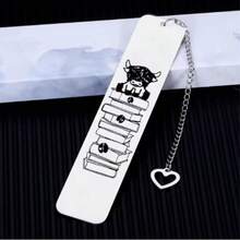 1个可爱高地牛图案不锈钢心形书签，送给老师和爱书人的完美礼物 - 牛書籤 - 查看 5