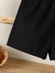 2件組男嬰休閒戶外套裝，可愛卡通馬刺繡翻領短袖淺藍色上衣搭配寬鬆黑色短褲 - 藍色 - 查看 8