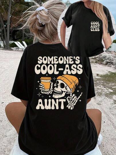 Someone's Cool Aunt Shirt, Cool Aunt Club Shirt, Mother's Day Gift For Aunt Graphic T-Shirt, Summer Outfit For Women, Plus Size Casual Round Neck Short Sleeve T-Shirt