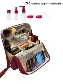7pcs Vertical Makeup Bag Set (Including Travel Bottles), Large Capacity Multi-Functional Design With Compartments, Portable Travel/Business Toiletry Bag - Multicolor - View 14
