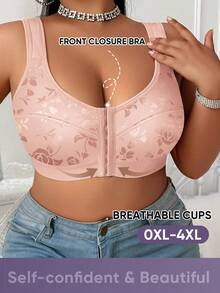 MEIYATING 大码女士前扣式全罩杯柔软透气文胸，U型后背设计 - 粉色 - 查看 6