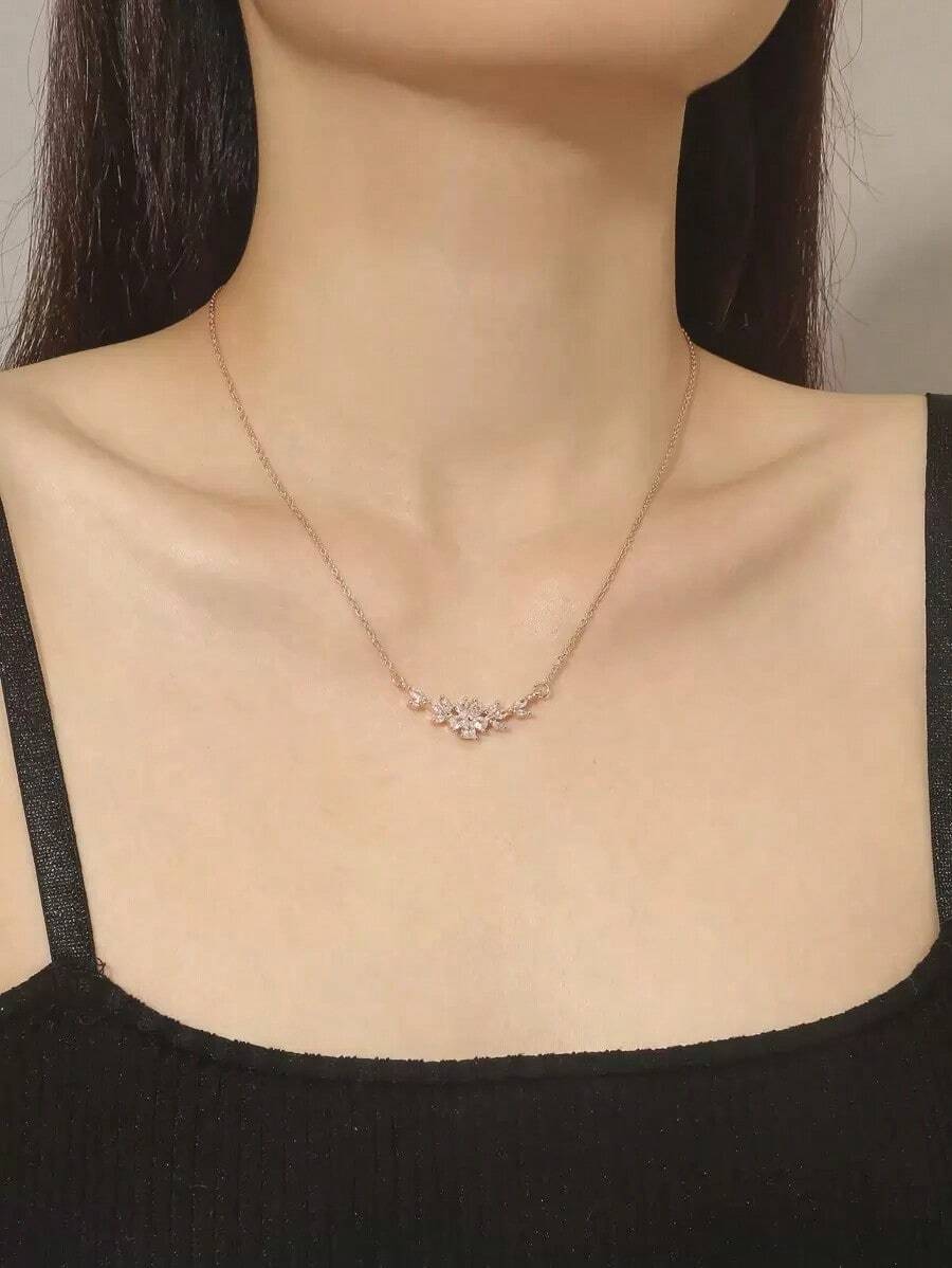1pc Cubic Zirconia Leaf Heart Snake Pendant Necklace, Gold Jewelry, Bridesmaid Gift, Gift For Her - Vàng 2 - Xem 1