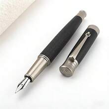 Luxury Black Silver Fountain Pen | Textured Metal Body Business Pen | Premium Gift For Office & Signature - F 0.5MM - View 13