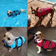 Paw Print Dog Life Jacket (With Safety Strap) - Reflective Pet Life Vest With Hook, Handle And Quick Release Buckle, Blue And Pink Dual Color Fun Bone Pattern - Dog Safety Swim Suit Pet Supplies - Multicolor - View 10
