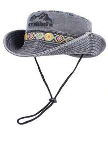 Boho Unisex Summer Outdoor Leisure Sun Hat Cowboy Anti-UV Fishing Cap For Men With Wide Brim (Button Placement And Fabric Pattern Random) - A Dark Grey - View 13