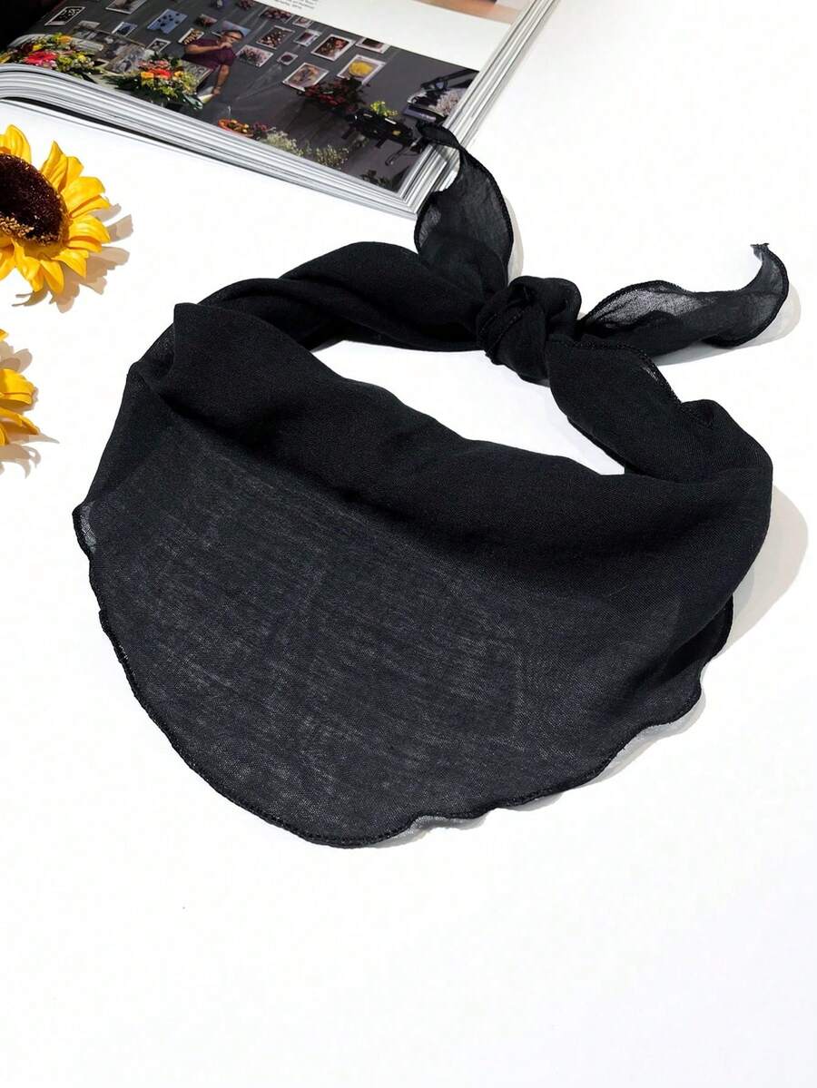 1pc Minimalist Solid Color Tasseled Triangular Scarf, Casual & Vacation,Beach,Holiday,Accessories,Travel Essential - Black - View 1