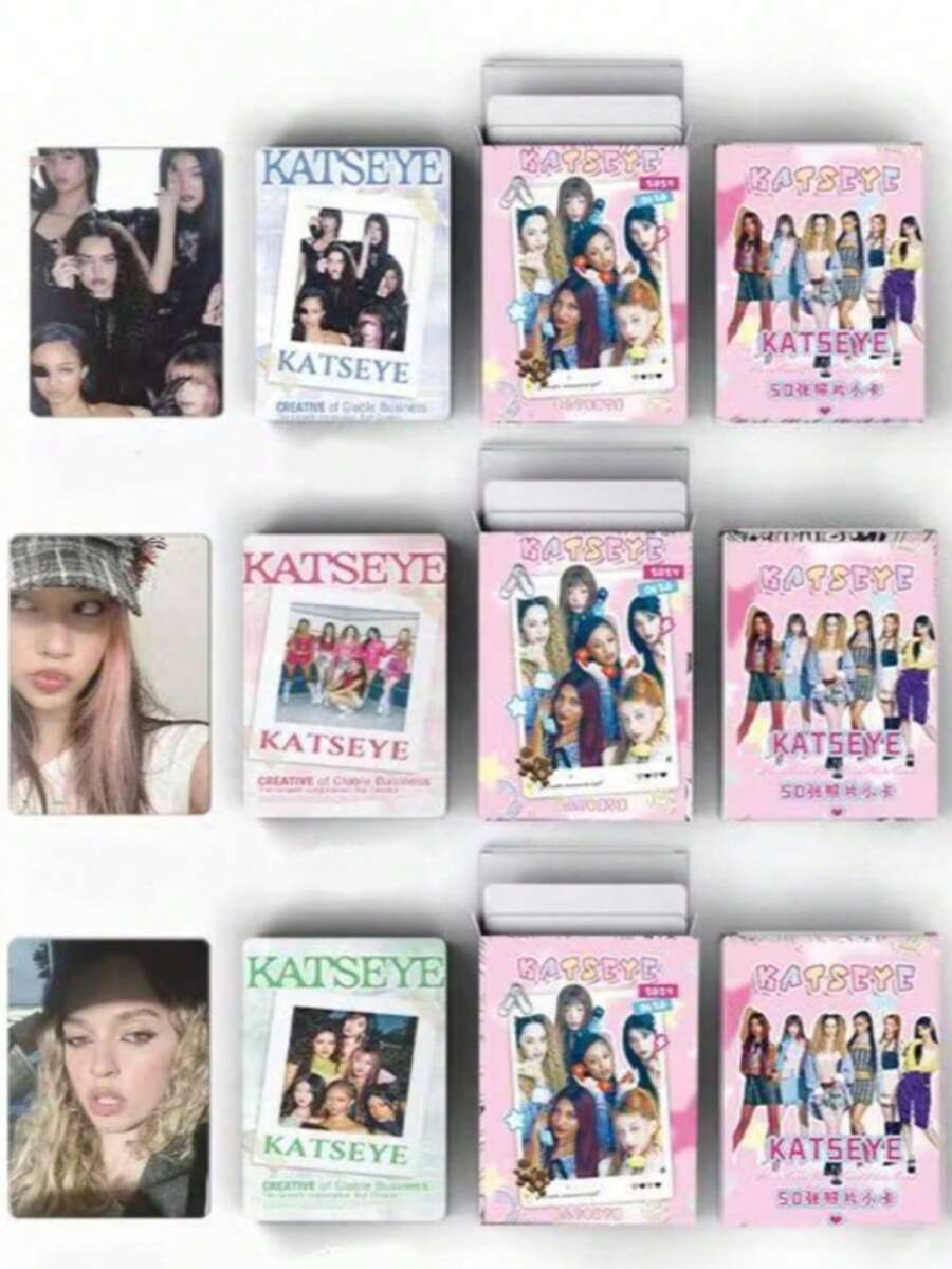 50张KATSEYE小卡套装 – SOPHIA MANON DANIELA LARA MEGAN YOONCHAE – 双面高清小卡，兼容周边卡片，收藏卡，情人节礼物，小纪念品，人气组合应援卡，迷你收藏卡，新款贺卡，卡片展示收藏品，流行音乐周边产品 - 彩色 - 查看 1