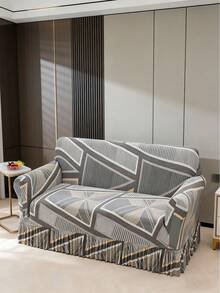 1pc Printed Ruffled Elastic Sofa Cover, Machine Washable, Protects Sofa, Dust & Dirt Resistant, Suitable For All Seasons - Grey - View 5