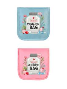 1 pieza Estuche portátil para pastillas, Caja compacta para pastillas, Organizador de pastillas con estampado, Conveniente para viajes, Adecuado para medicación diaria/al aire libre/de viaje, Artículo esencial de salud - Multicolor - Ver 22