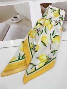 1pc Vacation Style Fresh Lemon Print Neckerchief/Head Scarf - Multicolor - View 2