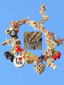 1 chiếc vòng tay mặt dây chuyền hình quả anh đào đỏ dễ thương, vòng tay họa tiết da báo hình ngôi sao dành cho nữ, vòng tay màu đen hình quả bóng số 8, vòng tay hình thánh giá và ngôi sao, vòng tay phong cách nhạc Punk dành cho lễ hội âm nhạc. - Bạc - Xem 3