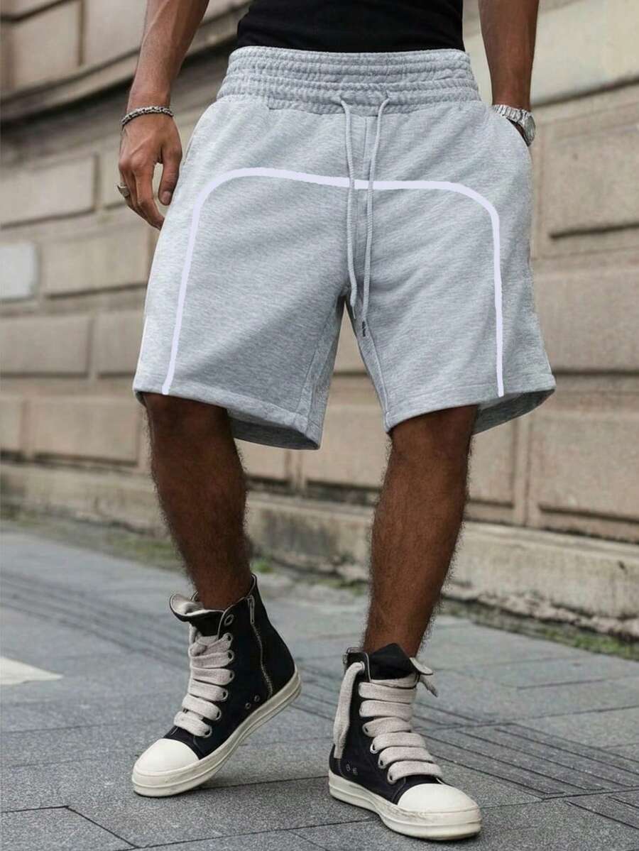 1件雙腰帶新款男士休閒運動短褲,夏季寬鬆休閒運動百慕達短褲,男士時尚休閒運動服,適合休閒聚會、跑步、運動褲,送給男朋友和父親的完美禮物 - 淺灰色 - 查看 1