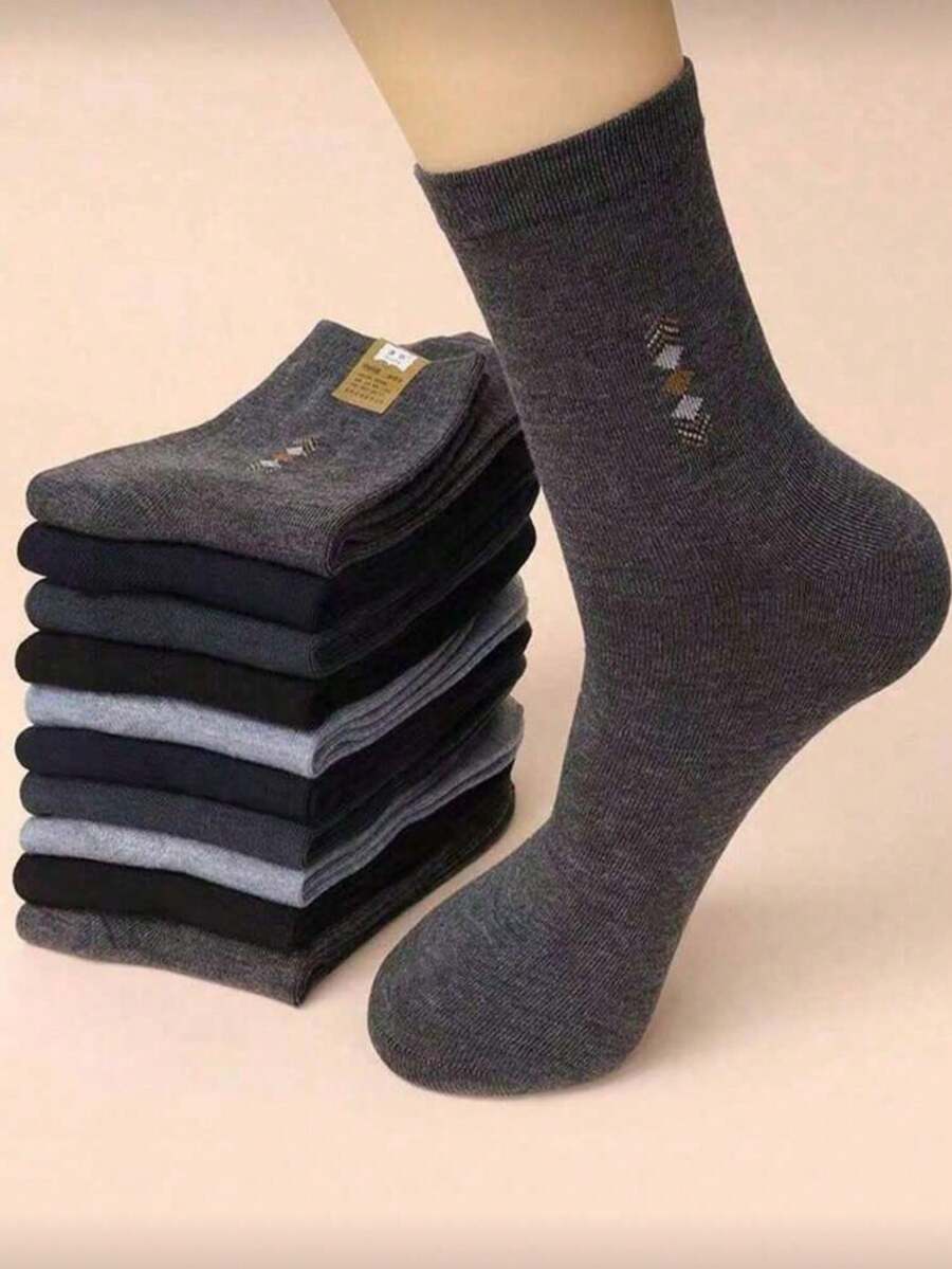 5 Pairs Black, White, Gray Fashionable Breathable Crew Socks For Men, Random Assortment, Suitable For Daily Wear - Multicolor - View 1