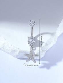 1件装 G23 钛金时尚精致流苏海星肚脐环（女士款） - 銀色 - 查看 4