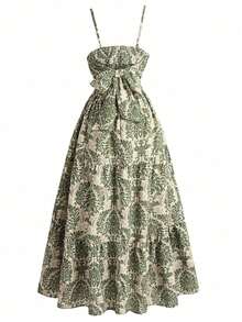 EARO Women's Plus Size Sleeveless Dress, Elegant Green Pattern, Summer Long Dress - 綠色 - 查看 3