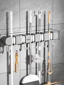 1pc Wall Mounted Mop & Broom Holder, 3/4" Multi-Function Wall Mounted Mop Clip, Hole-Free Mop Fixing Hook With Strong Adhesive, Bathroom Wall Mounted Storage Solution, Heavy Duty Tool Hanger - Multicolor - View 6