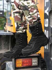 Giày bốt quân đội cắm trại ngoài trời cổ cao cho nam, giày đi bộ đường dài thoải mái thoáng khí, giày bốt chiến đấu tập luyện - màu đen - Xem 4