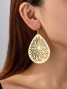 1 Pair Personalized Exaggerated Hollow Metal Water Drop Earrings, Suitable For Women's Daily Commute Wear - Yellow Gold - View 1