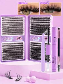 MEM Set Buku Bulu Mata Palsu D Curl Fluffy 640pcs, Bulu Mata Palsu Segmen Kapasitas Besar, Berbagai Kombinasi, Set DIY Cocok Untuk Pemula, Termasuk Lem, Perekat, Pinset Dan Kuas, Ciptakan Riasan Mata Lembut Alami yang Beragam - Hitam - View 12