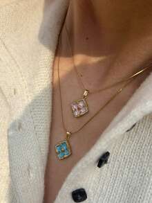 1pc Fashionable Stainless Steel 18K Gold Plated Enamel Four-Leaf Clover Niche Design Titanium Steel Delicate Clavicle Chain Necklace For Women - Four-leaf Clover Necklace - View 1