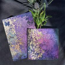 12/24pcs Gold Butterfly & Purple Floral Stickers, 15.2*15.2cm, Acid-Free Woodfree Handmade Paper, DIY Scrapbooking Gift Wrapping Decor, Home Living Room Wall Decor, Butterfly Theme Decorative Paper - Purple Memories - View 3