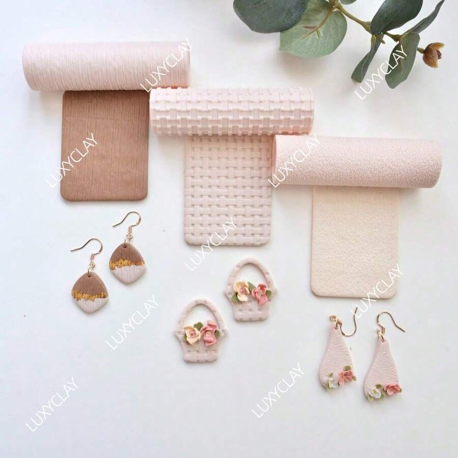 Polymer Clay Texture Roller, Embossing Pottery Texture Rollers For Earrings Jewelry & Pendant Making, Like Polymer Clay Texture Sheets, Great Work With Polymer Clay Cutters - Lines, Monstera, Leaves, Wood, Stripe, Mandala Texture - Beige - View 1
