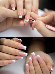 1支粉色斜月牙形法式美甲刷，木柄法式美甲刷，适用于UV凝胶和丙烯酸涂料 - 彩色 - 查看 3