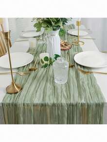10pcs Green/Champagne Cheese Cloth Table Runner, 10ft Bohemian Gauze Fabric Cheese Cloth Table Runners 35.4 X 118 Inches (Approx. 90 X 300 Cm) Sheer Farmhouse Voile, Suitable For Romantic Wedding Decor, Baby Shower Party Table Decoration - Sage Green - View 10