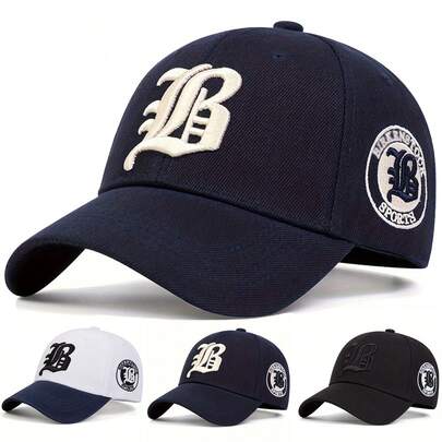 1pc Men's Gothic B Letter Embroidered Baseball Cap, Adjustable Outdoor Sports Casual Hat For Spring, Autumn, Travel, Beach Vacation
