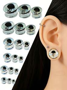 1PC Jellyfish Glass Double Flared Ear Plugs Ear Tunnel Gauge Transparent Glass WIth Black Jellyfish Ear Expander Weight Body Piercing Jewelryng Jewelry - As Shown - View 9