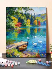 40x50cm/16x20in 彩色湖泊風景天鵝與小船 DIY 數位油畫畫布藝術手工 成人居家裝飾節日禮物 - 40*50厘米 - 查看 6