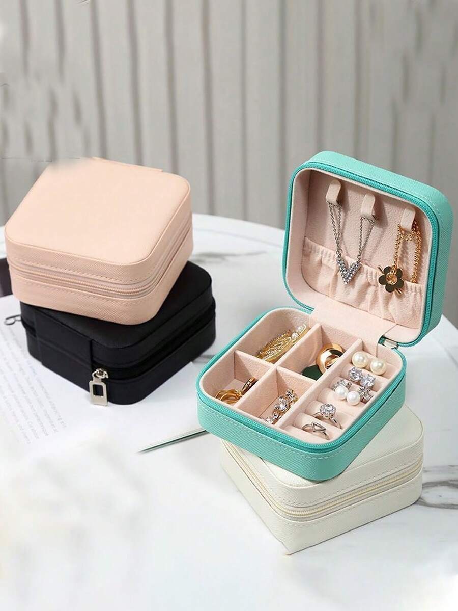 1 pieza Caja de almacenamiento de joyas de viaje portátil, organizador de joyas de cuero PU, estuche de joyas con cremallera compacto, soporte de pendientes y anillos de varias capas, caja de almacenamiento de maquillaje y cosméticos, soporte de exhibición de joyas, organizador de perfumes, material resistente al agua y a la oxidación para proteger anillos, pendientes y collares, regalo para fiestas, regalo para ella, adecuado para maestros