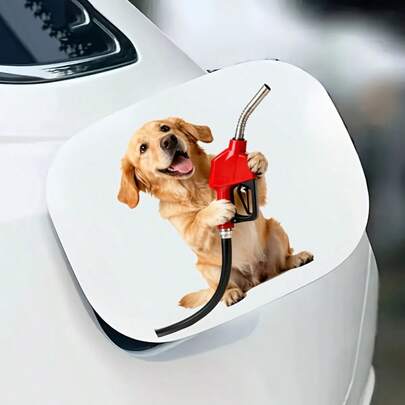 1pc Sticker Of Golden Retriever Dog Holding Fuel Pump, Self-Adhesive Decal Suitable For Truck, Laptop, Phone, Motorcycle, Window, Wall, Cup, Single Use