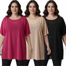 Set Of 3 Plus Size Tulle Blouses For Workout/Gym/Sheer Shirt - 彩色 - 查看 7