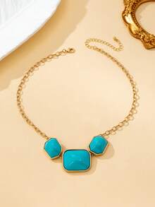 1件时尚复古欧美优雅亚克力方形镶嵌项链，适合作为礼物或派对佩戴 - 彩色 - 查看 2