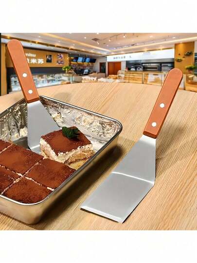 Espátula de acero inoxidable con borde en ángulo y mango de madera dura - Paleta metálica grande, adecuada para sartenes de hierro fundido, bandejas para hornear | Ideal para asar a la parrilla y la cocina del hogar, regalo de Acción de Gracias y Navidad