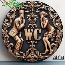 1个2D木质标志牌 - 卫生间/浴室标志，7.87 x 7.87英寸（20 x 20厘米）圆形墙面装饰，易于悬挂，适用于家庭、厨房、车库、餐厅、酒吧、俱乐部、客厅、卧室、浴室、办公室、私人空间等场所。 - 多色 - 查看 1