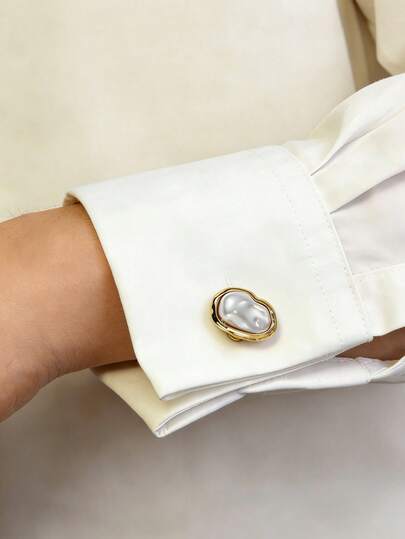 1pc Fashion Alien Faux Pearl Cufflink Set, Women's Brooch Button Suit, Elegant High-End Clothing Brooch, Tie Clip, Suitable For Daily Wear, Friend Gift, Lover Gift, Family Gift