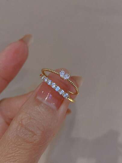 Nooxian حلقة مفتوحة بشكل قلب أرجواني من الزركونيا، طقم 2 قطعة، خاتم فاخر رقيق على الأصابع بطراز إنستغرام، خاتم أصبع فريد للأزواج بتصميم عصري