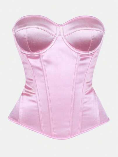 Bonmuse Spring/Summer - Elegant Satin Bandeau Corset Top, Strapless Design With Tie Back, Suitable For Halloween, Christmas, Carnival And Other Festivals