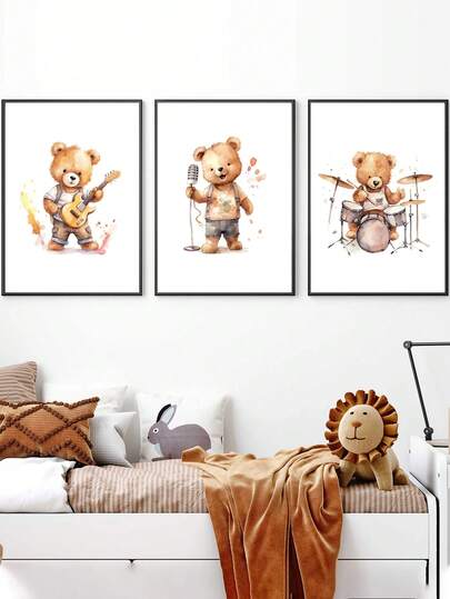 1pc Playful Sports Bear Nursery Wall Art - 6 Adorable Designs With Framed/Unframed Options Wall Art, | Hand-Drawn Animal Canvas Prints & Posters For Gender-Neutral Baby Kids Room Decor,Wood Frame Accents Easy To Hang,Baseball Soccer Golf Themes Nursry Decor,Muted Vintage Colors Design Best Gift Choice